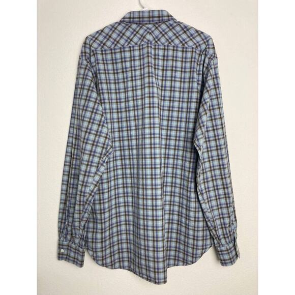 Billy Reid Shirt Plaid Blue Button Long Sleeve Standard Fit Cotton Italy XXL 2XL - Picture 2 of 12
